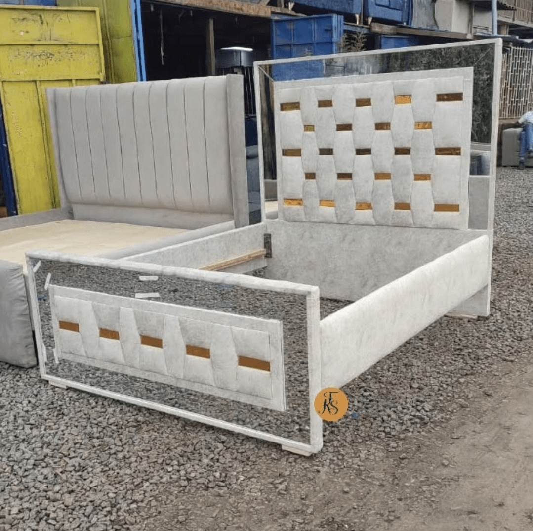 The Mirrored Glam 5x6 Bed | Upholstered Frame & Headboard | Mondee Furnitures | Nairobi Bedroom Furniture