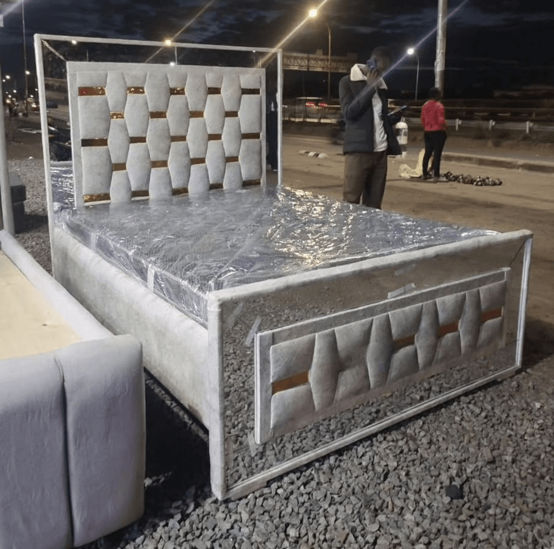 The Mirrored Glam 5x6 Bed | Upholstered Frame & Headboard | Mondee Furnitures | Nairobi Bedroom Furniture