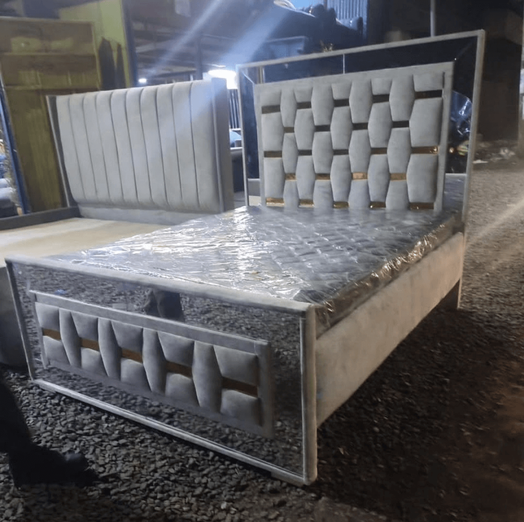 The Mirrored Glam 5x6 Bed | Upholstered Frame & Headboard | Mondee Furnitures | Nairobi Bedroom Furniture