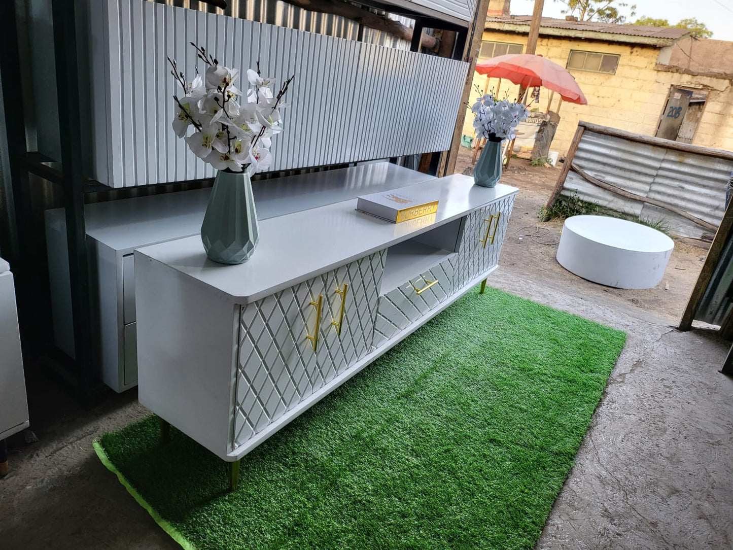 Arif Double Doors White Tv Stand