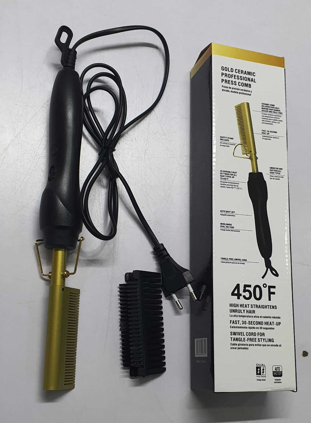 InnovaKE Gold Ceramic Professional Press Comb | Fast Heat-Up Hair Straightener