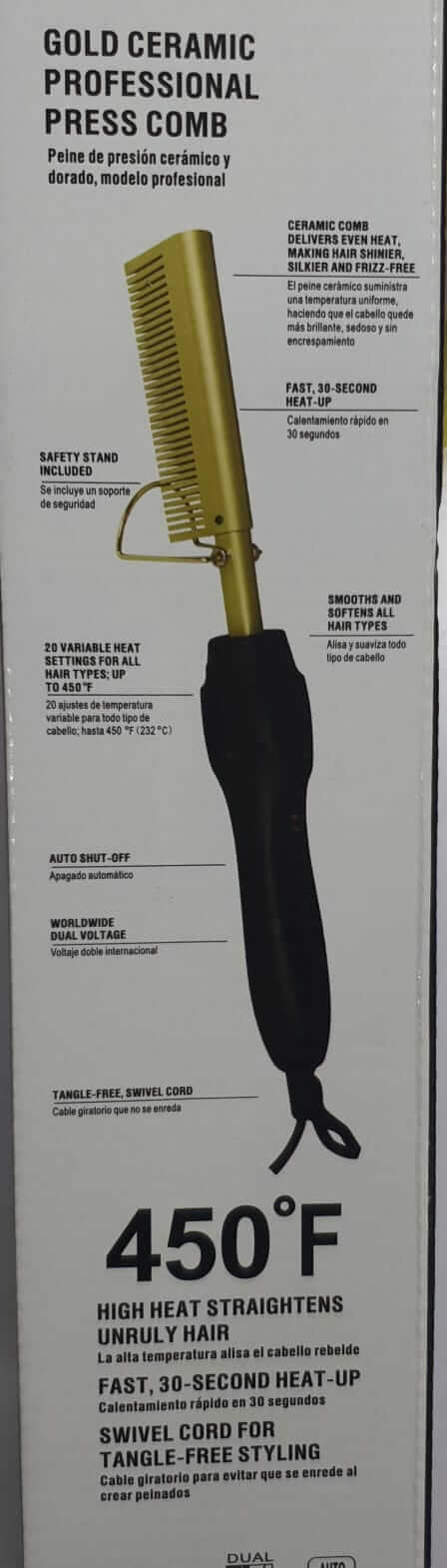 InnovaKE Gold Ceramic Professional Press Comb | Fast Heat-Up Hair Straightener