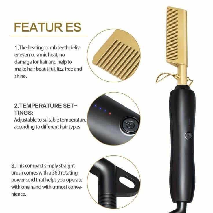 InnovaKE Gold Ceramic Professional Press Comb | Fast Heat-Up Hair Straightener