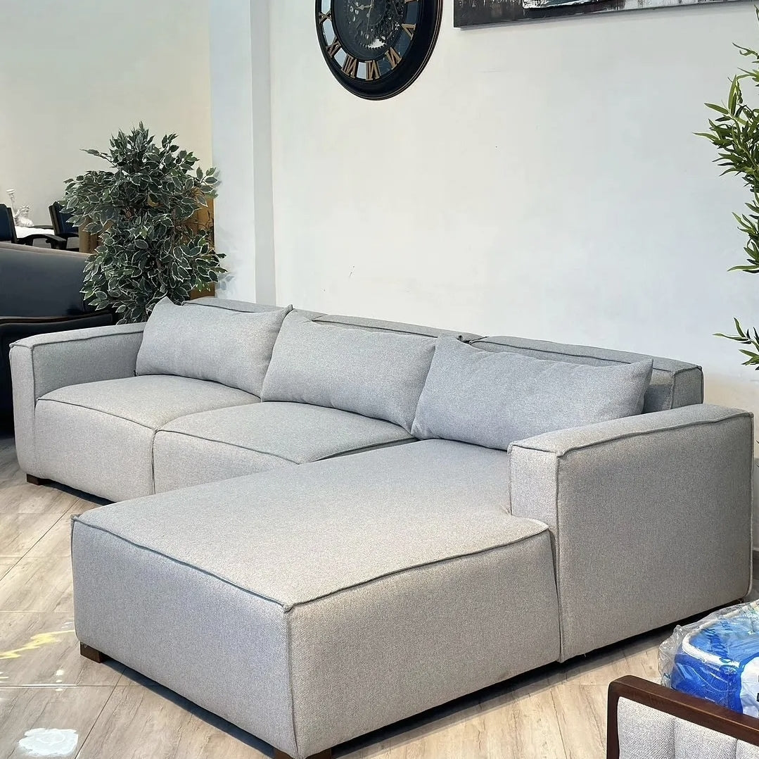 The Bouncy Spring 6-Seater L-Shaped Sofa | Light Gray Sectional Couch