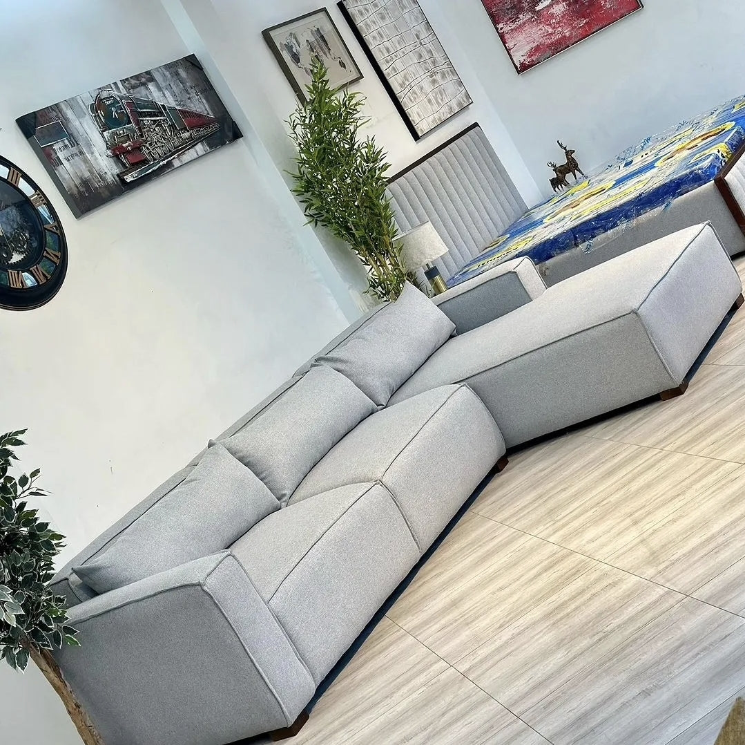 The Bouncy Spring 6-Seater L-Shaped Sofa | Light Gray Sectional Couch