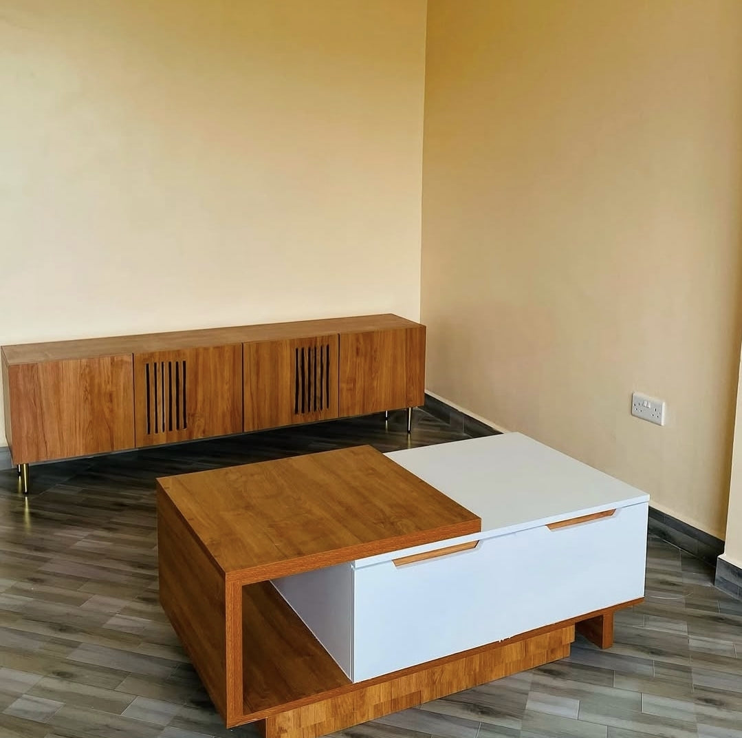 The Modern Two-Tone White & Light Wood Coffee Table & TV Stand Set