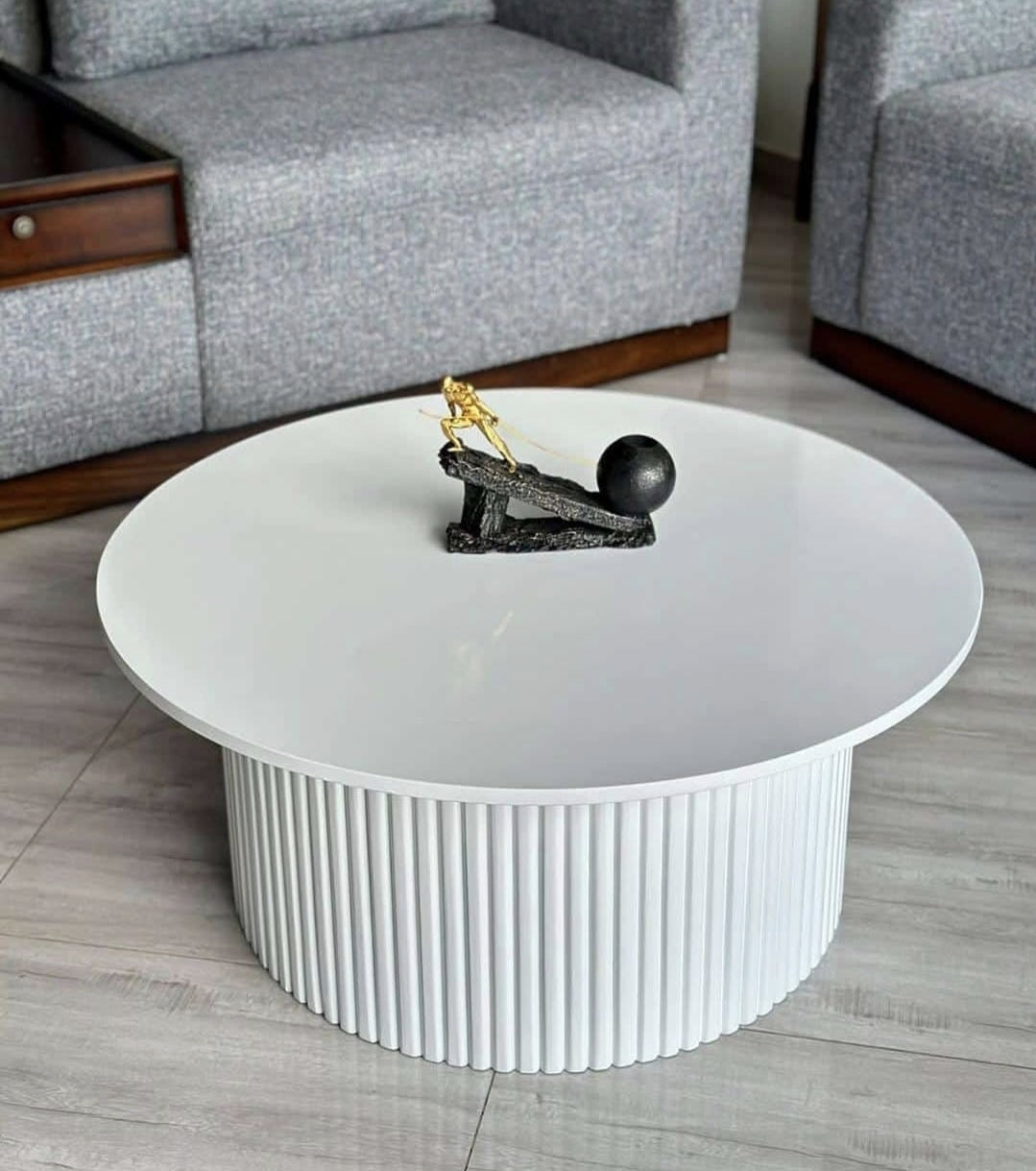 The Monochrome Fluted Coffee Table | Modern White Design | Mondee Furnitures