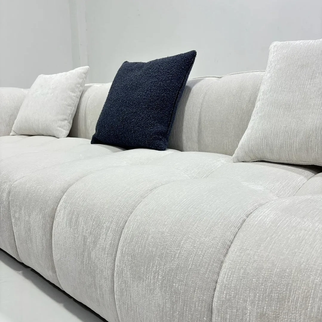 The Plush 3-Seater Spring Cushion Sofa | Light Beige Upholstered Couch