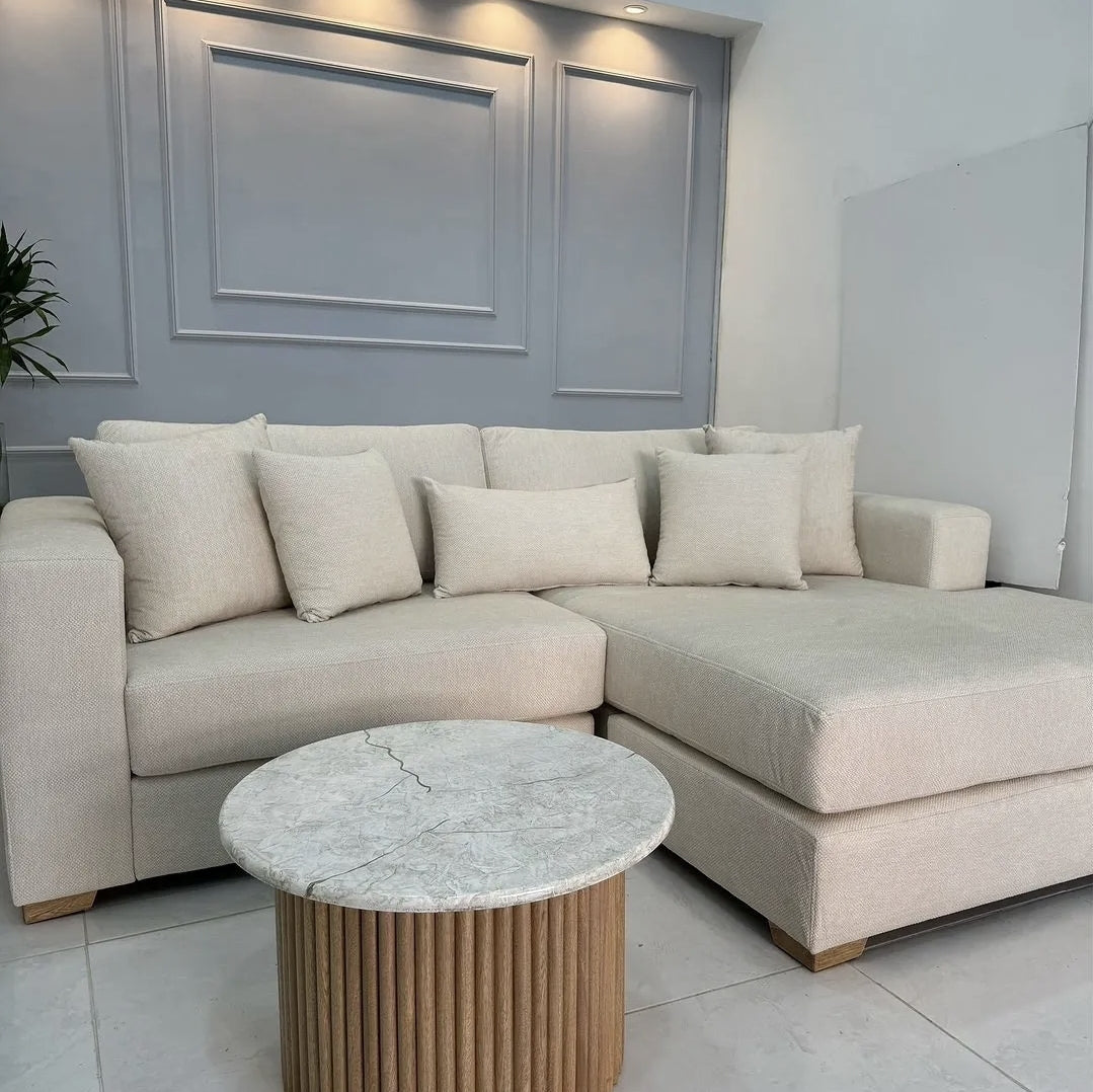 The Plush 5-Seater L-Shaped Sofa with Ottoman | Cream Sectional Couch