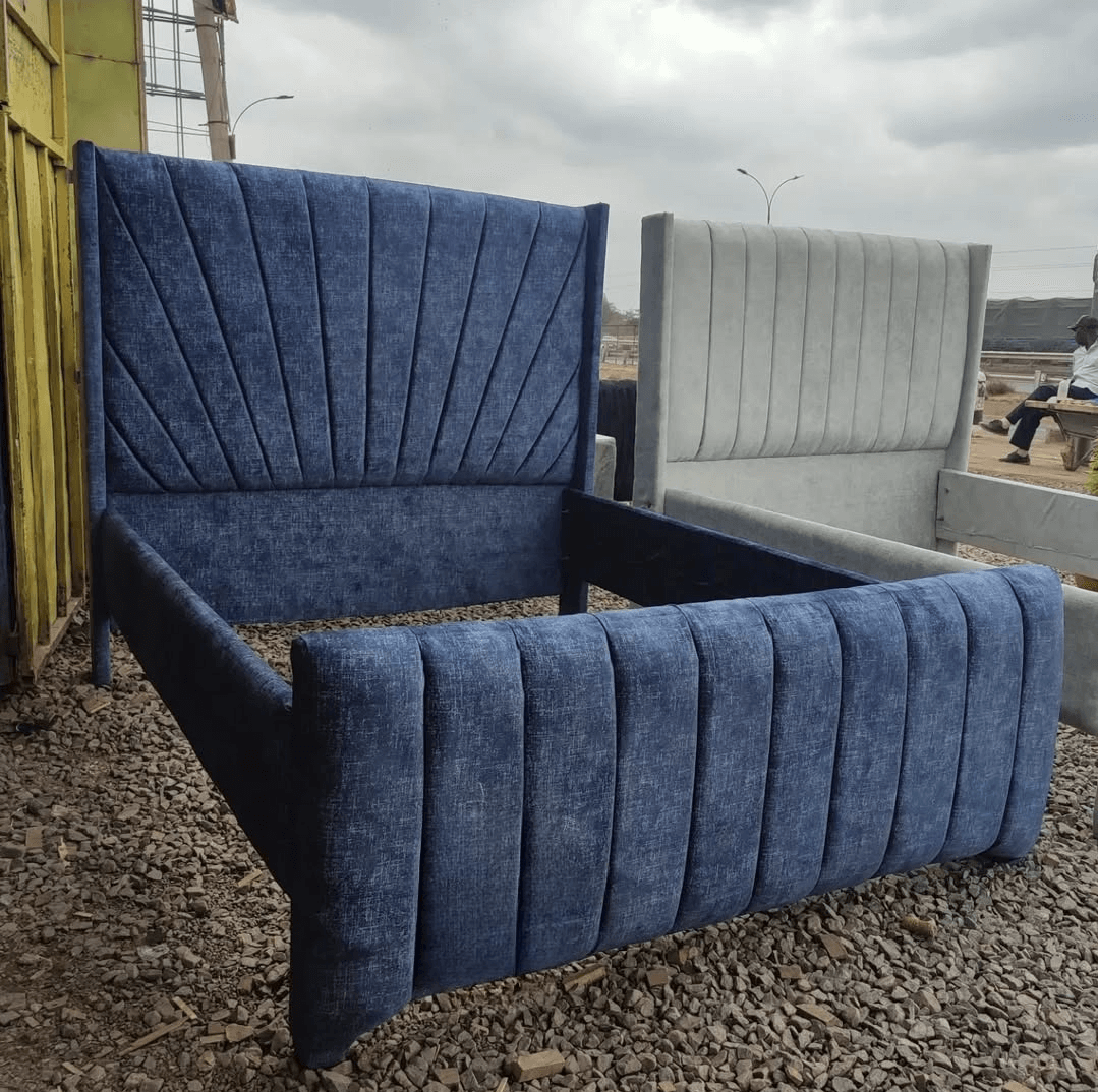 The Plush Panel 5x6 Blue Upholstered Bed | Upholstered Frame & Headboard