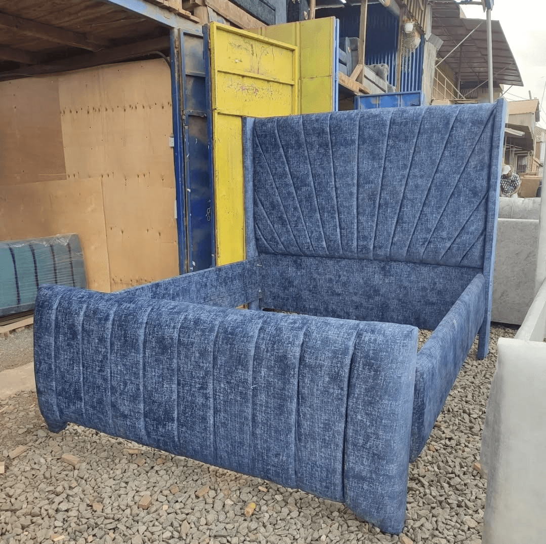 The Plush Panel 5x6 Blue Upholstered Bed | Upholstered Frame & Headboard