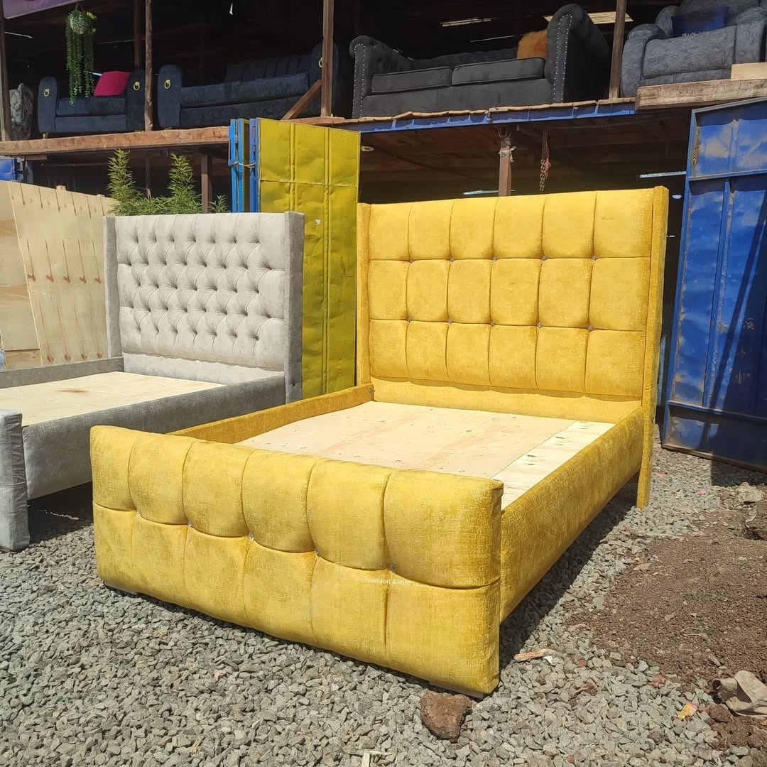 The Quilted Mustard 5x6 Bed | Upholstered Frame & Headboard | Nairobi Bedroom Furniture