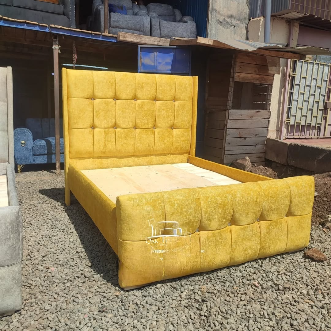 The Quilted Mustard 5x6 Bed | Upholstered Frame & Headboard | Nairobi Bedroom Furniture