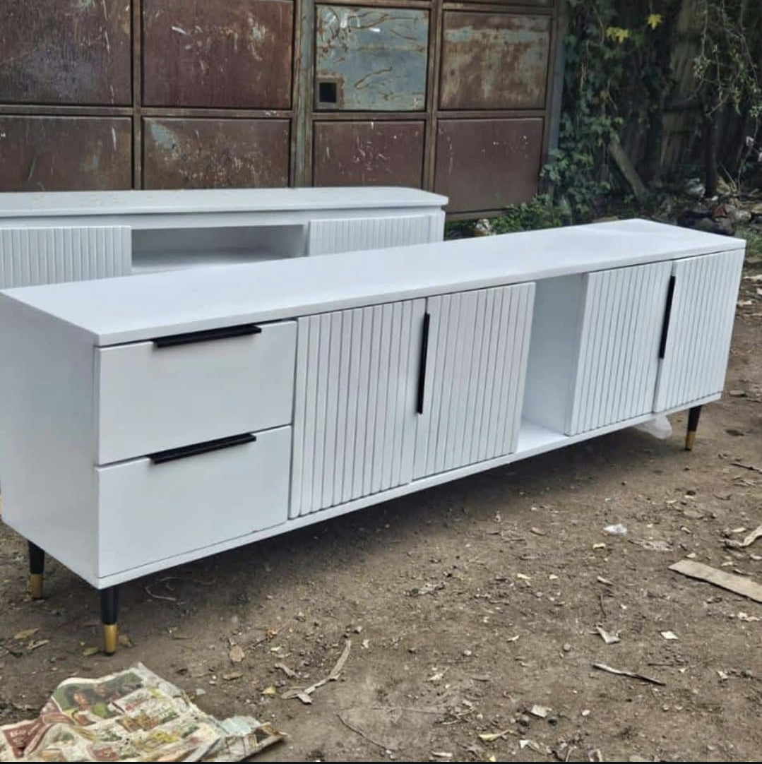 The White Fluted Door TV Stand | Modern Media Unit | Mondee Furnitures
