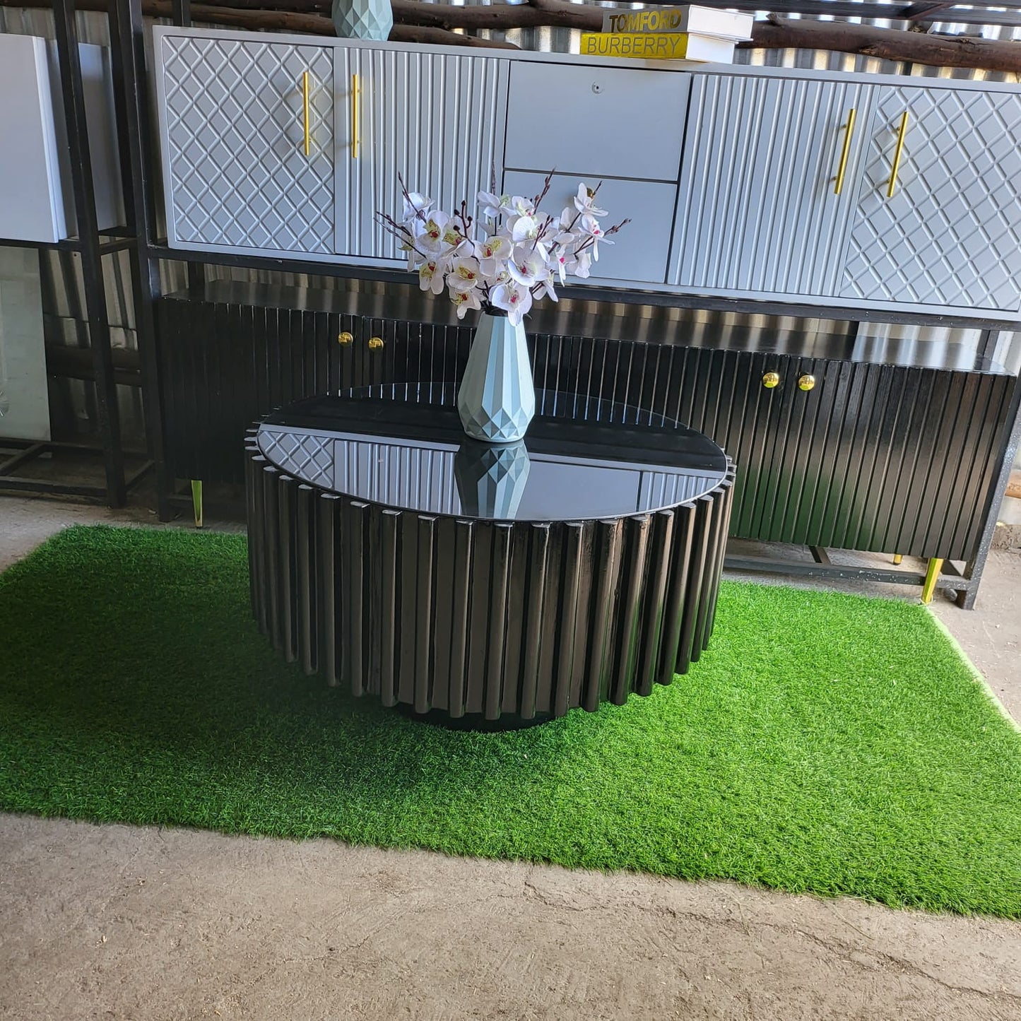 Rounded Black Detailed Table