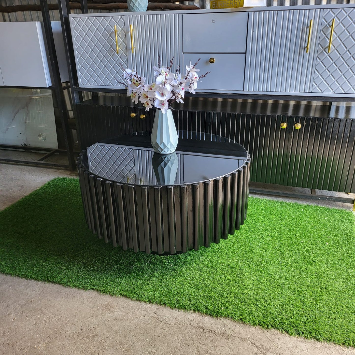 Rounded Black Detailed Table