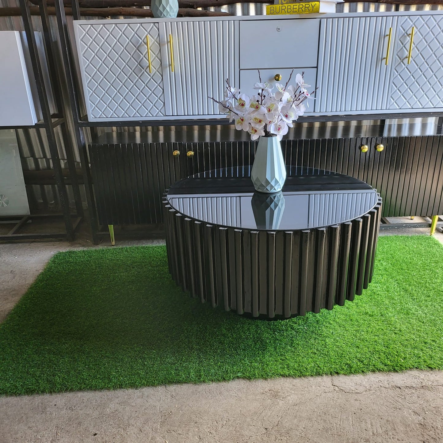Rounded Black Detailed Table